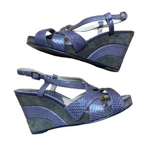 MICHAEL MICHAEL KORS Snakeskin Leather Wedge Sandals Brown Size 7.5M